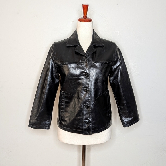 Vintage Y2K The Gap Women's Black Genuine Leather Jacket Size Medium - Picture 6 of 15